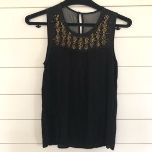 Lucky Brand Tank Black With Gold Beaded Bib